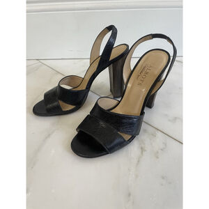 Talbots Womens Size 7M Black Leather Strappy Block Heels summer strappy vacation